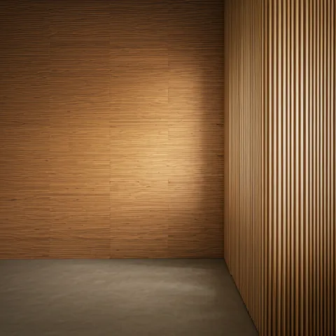 Modern minimalist interior with wooden slat walls